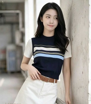 艾丽哲,Ailizhe,女装加盟,条纹短袖,针织短袖